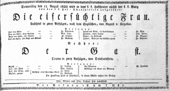 Theaterzettel (Oper und Burgtheater in Wien) 18250811 Seite: 1