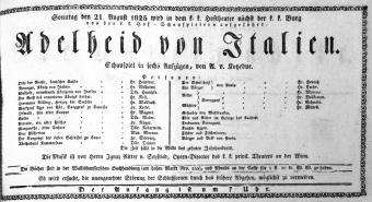 Theaterzettel (Oper und Burgtheater in Wien) 18250821 Seite: 1