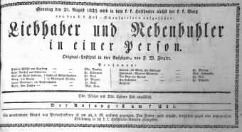 Theaterzettel (Oper und Burgtheater in Wien) 18250828 Seite: 1