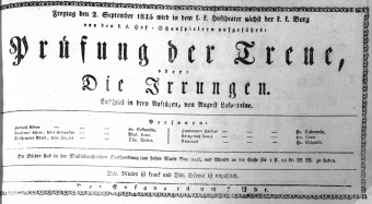 Theaterzettel (Oper und Burgtheater in Wien) 18250902 Seite: 1
