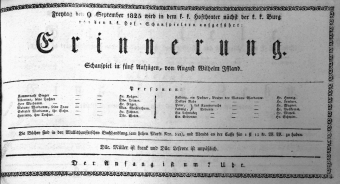 Theaterzettel (Oper und Burgtheater in Wien) 18250909 Seite: 1