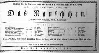 Theaterzettel (Oper und Burgtheater in Wien) 18250913 Seite: 1