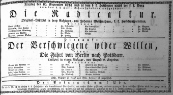 Theaterzettel (Oper und Burgtheater in Wien) 18250916 Seite: 1