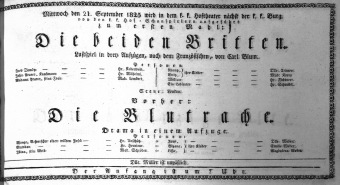Theaterzettel (Oper und Burgtheater in Wien) 18250921 Seite: 1