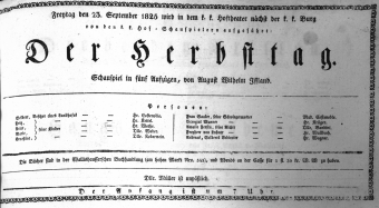 Theaterzettel (Oper und Burgtheater in Wien) 18250923 Seite: 1