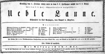 Theaterzettel (Oper und Burgtheater in Wien) 18251001 Seite: 1