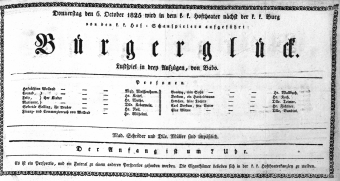 Theaterzettel (Oper und Burgtheater in Wien) 18251006 Seite: 1