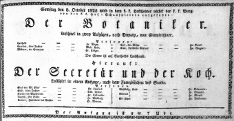 Theaterzettel (Oper und Burgtheater in Wien) 18251008 Seite: 1