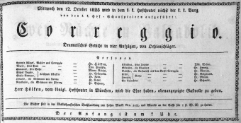 Theaterzettel (Oper und Burgtheater in Wien) 18251012 Seite: 1