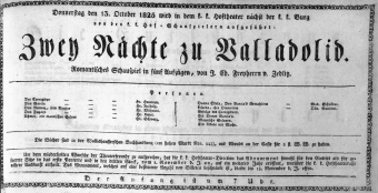 Theaterzettel (Oper und Burgtheater in Wien) 18251013 Seite: 1