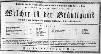 Theaterzettel (Oper und Burgtheater in Wien) 18251027 Seite: 1