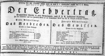 Theaterzettel (Oper und Burgtheater in Wien) 18251028 Seite: 1
