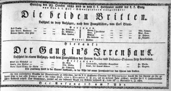 Theaterzettel (Oper und Burgtheater in Wien) 18251029 Seite: 1