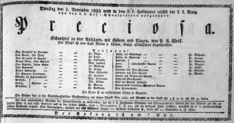 Theaterzettel (Oper und Burgtheater in Wien) 18251101 Seite: 1