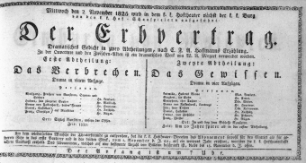 Theaterzettel (Oper und Burgtheater in Wien) 18251102 Seite: 1