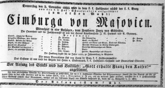 Theaterzettel (Oper und Burgtheater in Wien) 18251103 Seite: 1