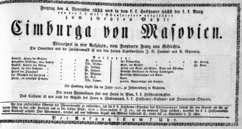 Theaterzettel (Oper und Burgtheater in Wien) 18251104 Seite: 1