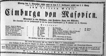 Theaterzettel (Oper und Burgtheater in Wien) 18251107 Seite: 1