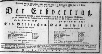 Theaterzettel (Oper und Burgtheater in Wien) 18251109 Seite: 1