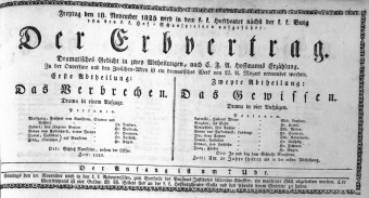 Theaterzettel (Oper und Burgtheater in Wien) 18251118 Seite: 1