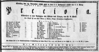 Theaterzettel (Oper und Burgtheater in Wien) 18251119 Seite: 1