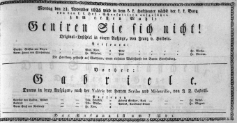 Theaterzettel (Oper und Burgtheater in Wien) 18251121 Seite: 1