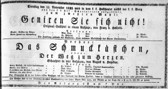 Theaterzettel (Oper und Burgtheater in Wien) 18251122 Seite: 1