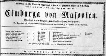 Theaterzettel (Oper und Burgtheater in Wien) 18251123 Seite: 1