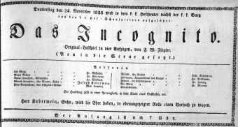 Theaterzettel (Oper und Burgtheater in Wien) 18251124 Seite: 1
