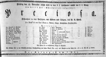 Theaterzettel (Oper und Burgtheater in Wien) 18251125 Seite: 1