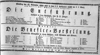 Theaterzettel (Oper und Burgtheater in Wien) 18251126 Seite: 1