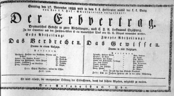 Theaterzettel (Oper und Burgtheater in Wien) 18251127 Seite: 1