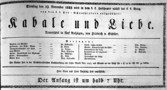 Theaterzettel (Oper und Burgtheater in Wien) 18251129 Seite: 1