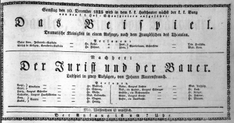 Theaterzettel (Oper und Burgtheater in Wien) 18251210 Seite: 1