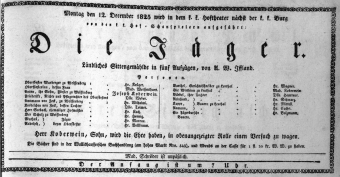 Theaterzettel (Oper und Burgtheater in Wien) 18251212 Seite: 1