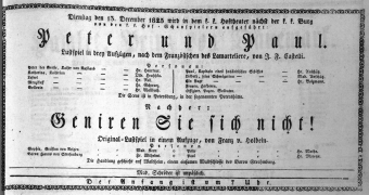 Theaterzettel (Oper und Burgtheater in Wien) 18251213 Seite: 1
