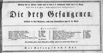 Theaterzettel (Oper und Burgtheater in Wien) 18260102 Seite: 1