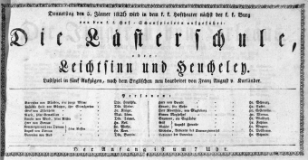 Theaterzettel (Oper und Burgtheater in Wien) 18260105 Seite: 1
