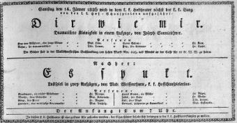 Theaterzettel (Oper und Burgtheater in Wien) 18260114 Seite: 1