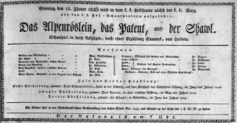 Theaterzettel (Oper und Burgtheater in Wien) 18260115 Seite: 1