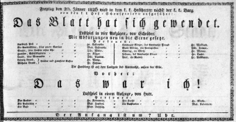 Theaterzettel (Oper und Burgtheater in Wien) 18260120 Seite: 1