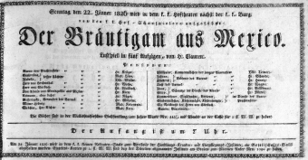Theaterzettel (Oper und Burgtheater in Wien) 18260122 Seite: 1