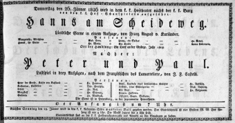 Theaterzettel (Oper und Burgtheater in Wien) 18260126 Seite: 1