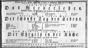 Theaterzettel (Oper und Burgtheater in Wien) 18260127 Seite: 1