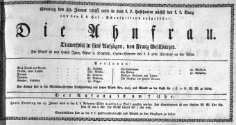 Theaterzettel (Oper und Burgtheater in Wien) 18260129 Seite: 1