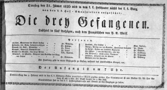 Theaterzettel (Oper und Burgtheater in Wien) 18260131 Seite: 1