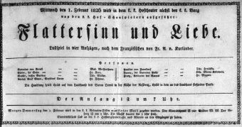 Theaterzettel (Oper und Burgtheater in Wien) 18260201 Seite: 1