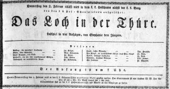 Theaterzettel (Oper und Burgtheater in Wien) 18260202 Seite: 1