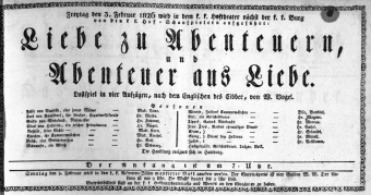 Theaterzettel (Oper und Burgtheater in Wien) 18260203 Seite: 1