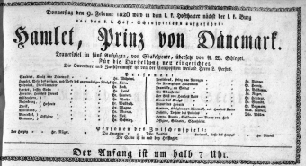 Theaterzettel (Oper und Burgtheater in Wien) 18260209 Seite: 1